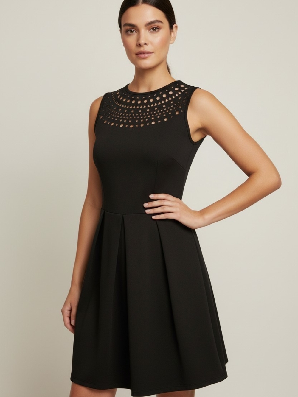 Amanda Uprichard Black Aries Laser Cut Out Neck Fit Flare Mini Dress Medium